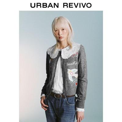 UR 2026 Spring Women's Romantic Pastoral Embroidered Knit Cardigan