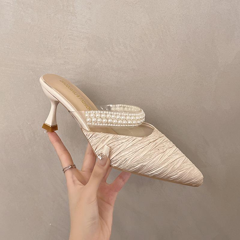 Fashion Square heel Shoes Woman 2025 Female Slippers Loafers Luxury Slides Med Thin Heels Jelly Flip Flops Cover Toe Block New Designer