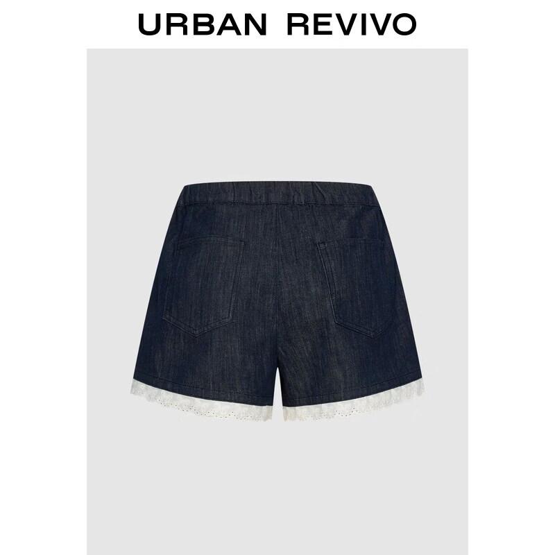 UR2026 Women s Urban Lace Trim Tie-Waist Denim Shorts 26