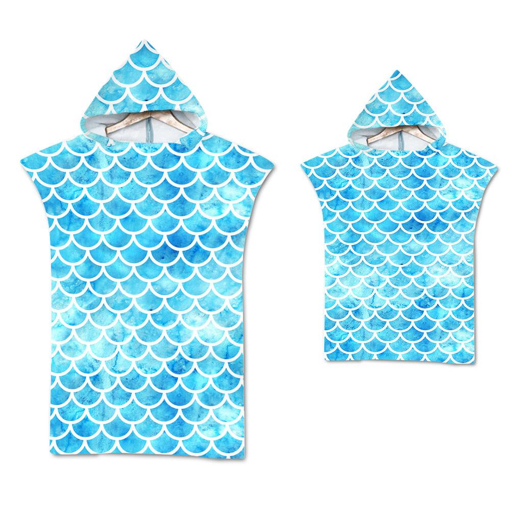 Rainbow Scale Microfiber Beach Towel Quick Dry Hooded Cloak Wetsuit Towels Adult Kids Parent-Child Poncho Bathrobe for Swim Surf
