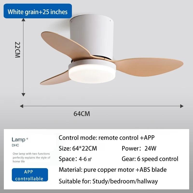 25/42/52in Smart Ceiling Fan Light Stepless Dimming LED Lighting Fan 3 Blades DC Motor Silent Ceiling Fan Lamp