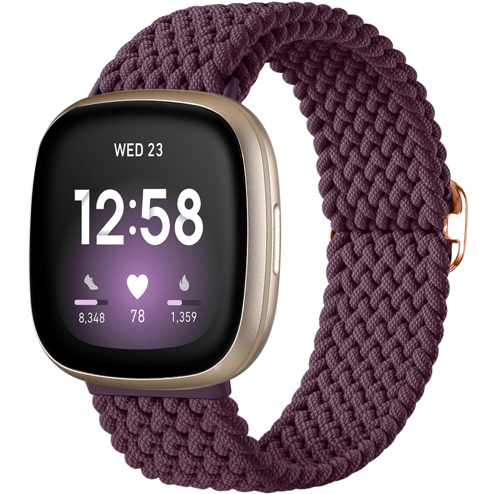 Geflochtenes dehnbares Armband Kompatibel für Fitbit Sense/Versa 3/4 und Sense 2, Weiches elastisches Armband Armbänder (115mm-240mm) Wrist pflaume