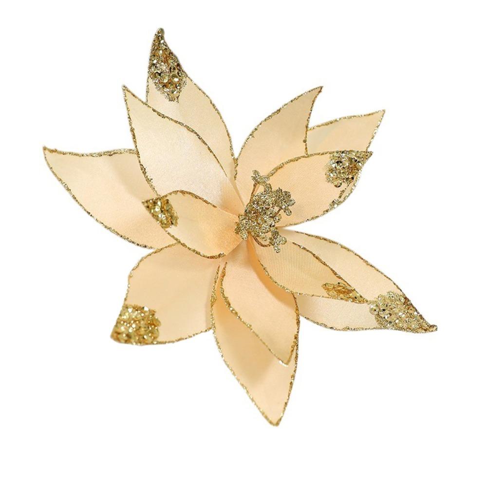 

Mesh Fabric Artificial Christmas Flowers DIY Christmas Tree Decoration Home Decoration золотий