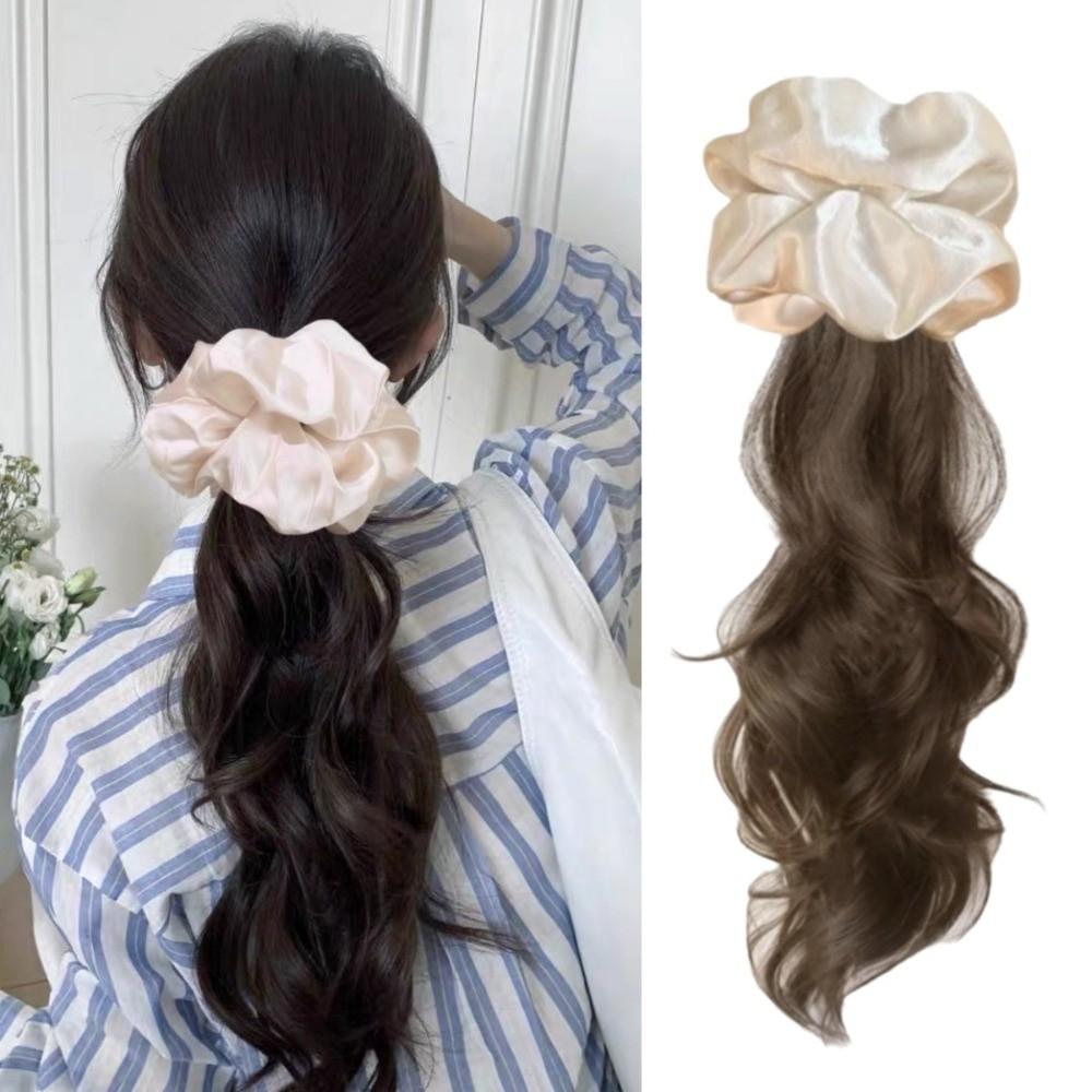 Scrunchie Satin Hair Bands Ponytail White Blue Pony Tail Hairpiece  for Women