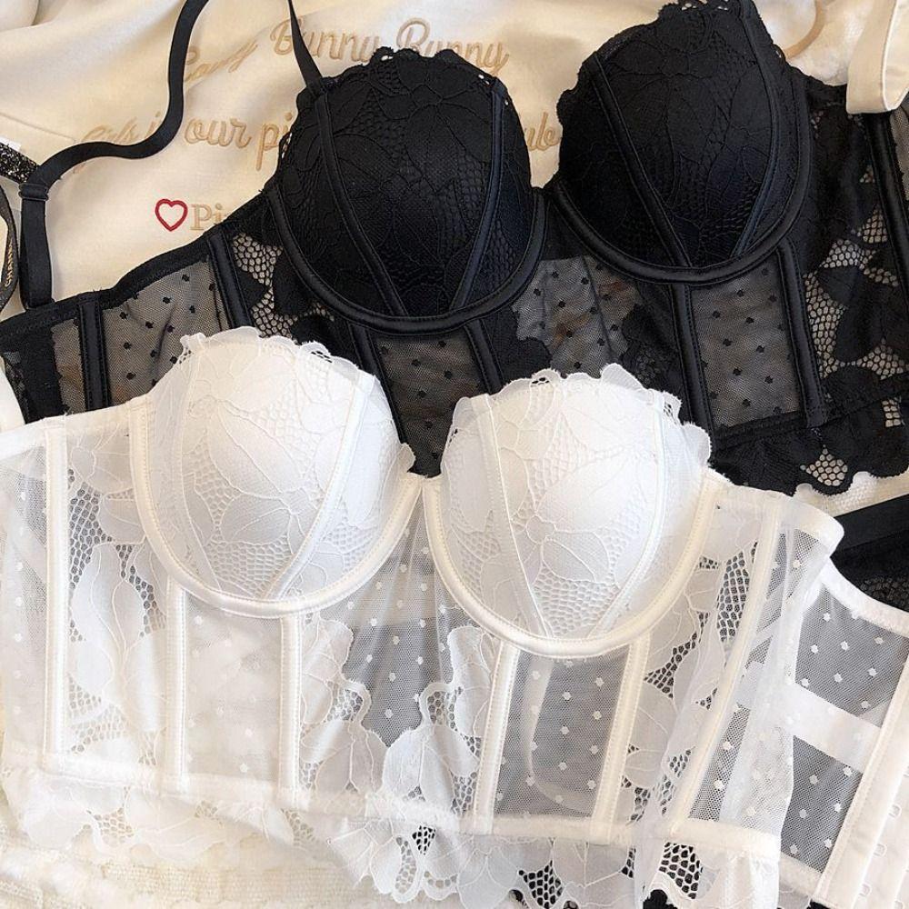 Transparent Lace Corset Mesh Dot Slim Crop Tops Sweet Lace Flower Camisole  Ladies