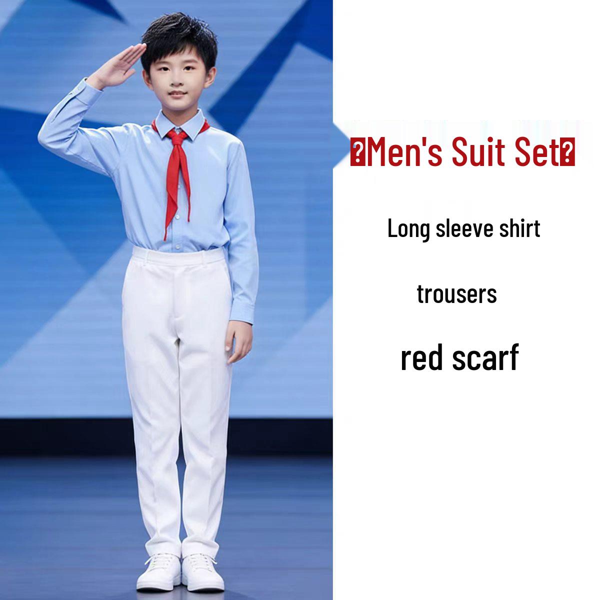 June 1st Choir & Hosting Uniform: Blue School Attire for Students in Patriotic Poetry and Performance Competitions 180cm
