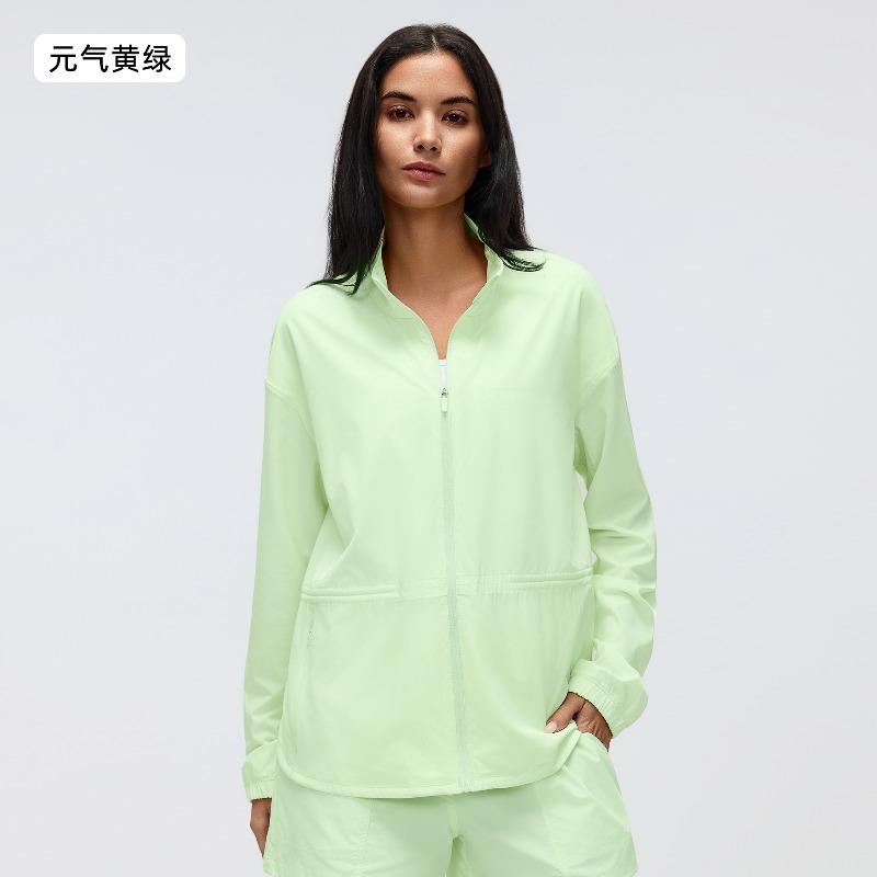 New drawstring waist stand-up collar jacket top casual loose versatile yoga fitness sports jacket