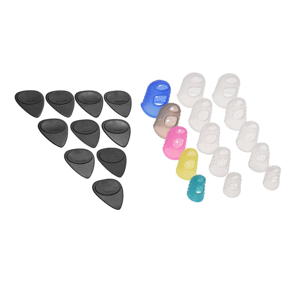 Guitar Accessories Kit Includes 15pcs Silicone Guitar Finger Protectors + 10pcs Guitar Picks for Acoustic Guitar