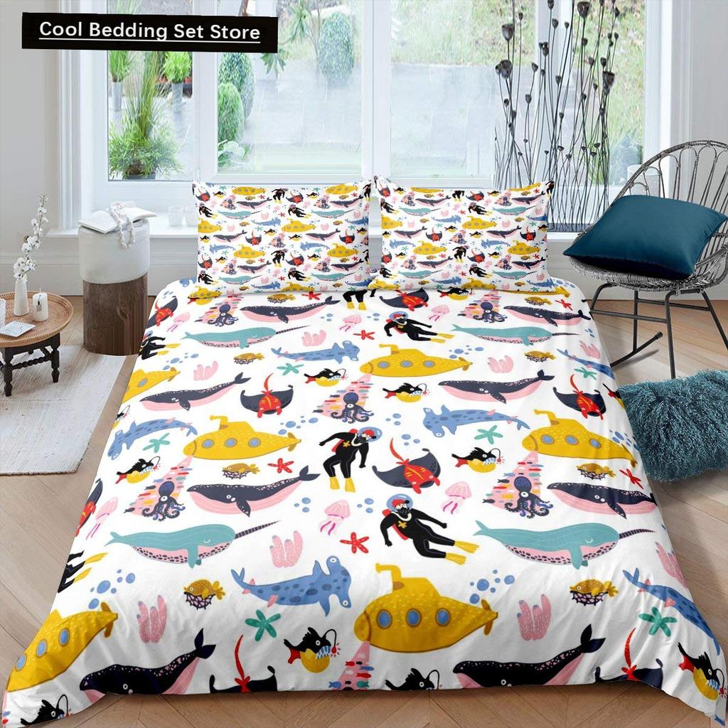 Kid Underwater World Oasis King Queen Duvet Cover Ocean Fish Coral Bedding Set Marine Life Quilt Cover Polyester Comforter Cover