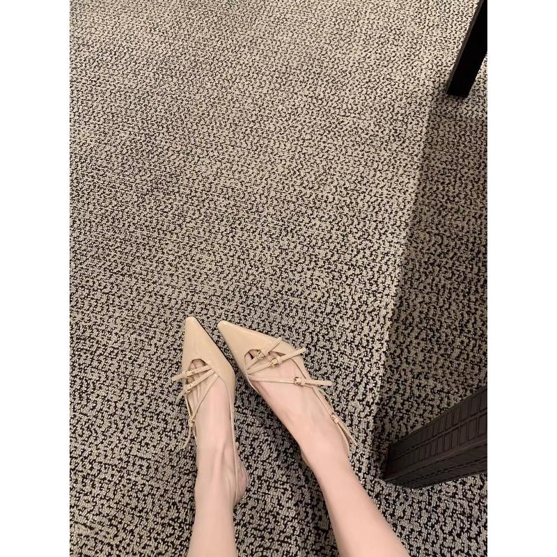 Sheepskin Version, Genuine Leather Bag Head Sandals, One-word Buckle with Pointed Head, Empty Single Shoes, Stiletto High Heels, Women's