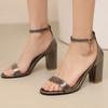 Lackleder Damen Sandalen Sommerschuhe Blockabsatz Peeptoe Pantoletten Knöchelriemen Schwarz Rot Party Tanz Hochzeitsschuhe Weiblich