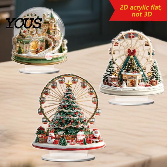 Christmas Atmosphere Table Ornament 2D Acrylic Ferris Wheel for Holiday Tree, Durable Transparent Craft Display Board, Decoration, Xmas Party Supplies