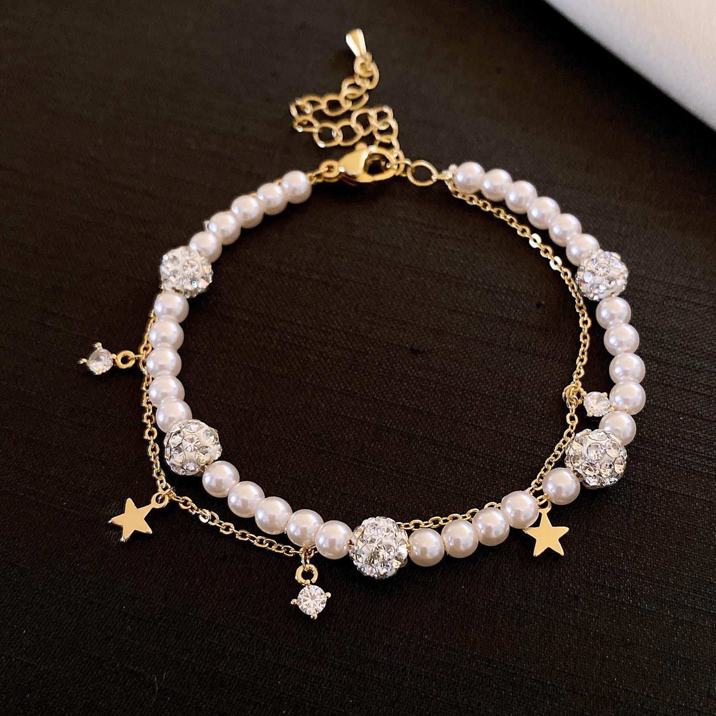 

Korean Zircon Pearl Star Double-Layer Bracelet - Elegant and Versatile Fashion Jewelry