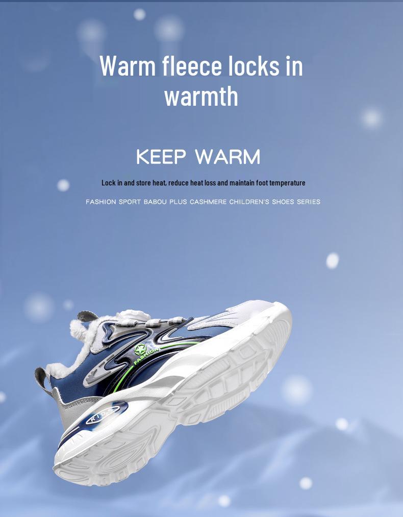 2025 Winter Boys' Leather Sports Shoes - Velvet Lined, Big Cotton, Student Running Shoes