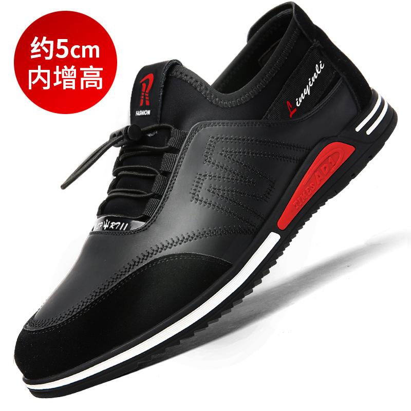 Sapatos de couro masculinos couro de vaca aumento interno de altura sapatos masculinos ocos respiráveis sapatos esportivos e de lazer sola macia respirável sapatos da moda