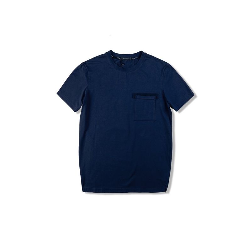 Same Style as in the Mall | Menseye Men's Eye T-Shirt Men's Summer New Style Patch Pocket Versatile Solid Color Navy Blue