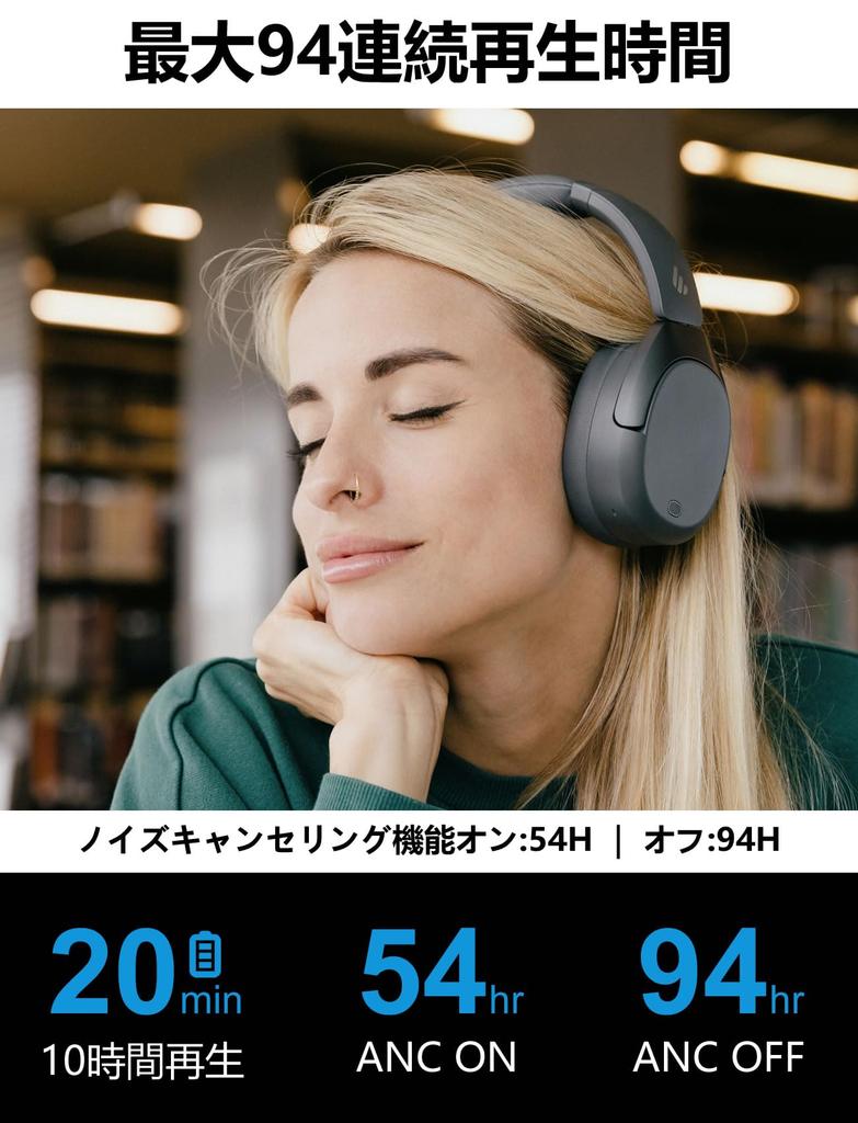 Edifier W830NB Wireless Noise-Canceling Headphones with Bluetooth 5.4, LDAC Hi-Res Audio, AAC for iPhone, 94-Hour Playtime, Lightweight and