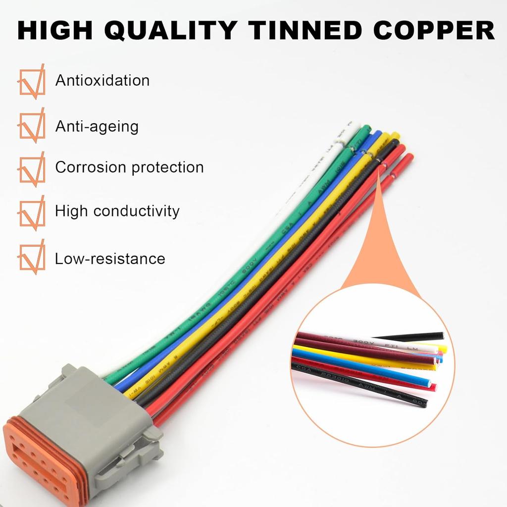 Deutsch DT 6 Pin Connector, 6 Way DT Automotive Waterproof Electrical Connector Male Female Plug Wiring Harness with 16AWG Cable Wire,for