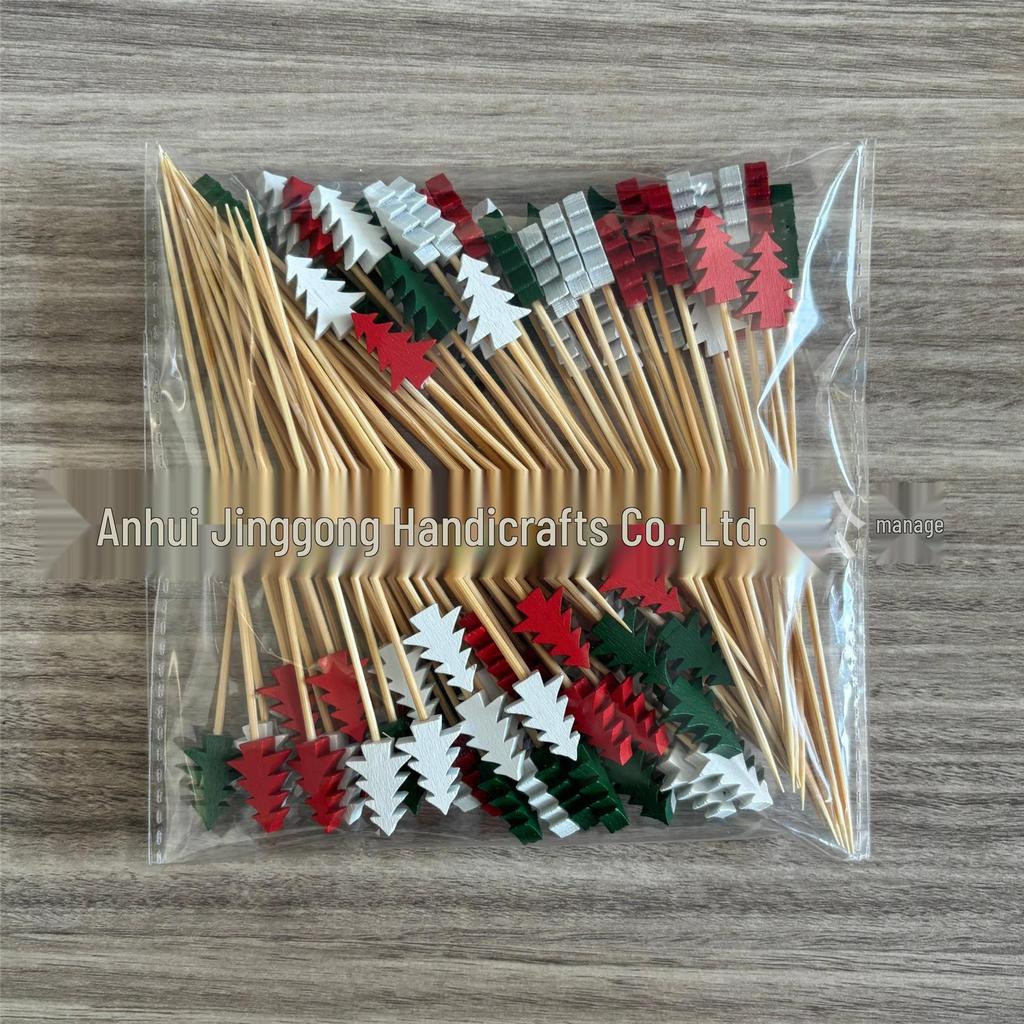 Colorful Christmas Tree Bamboo Toothpicks: Pine Tree Fruit & Decoration Picks, Disposable Skewers