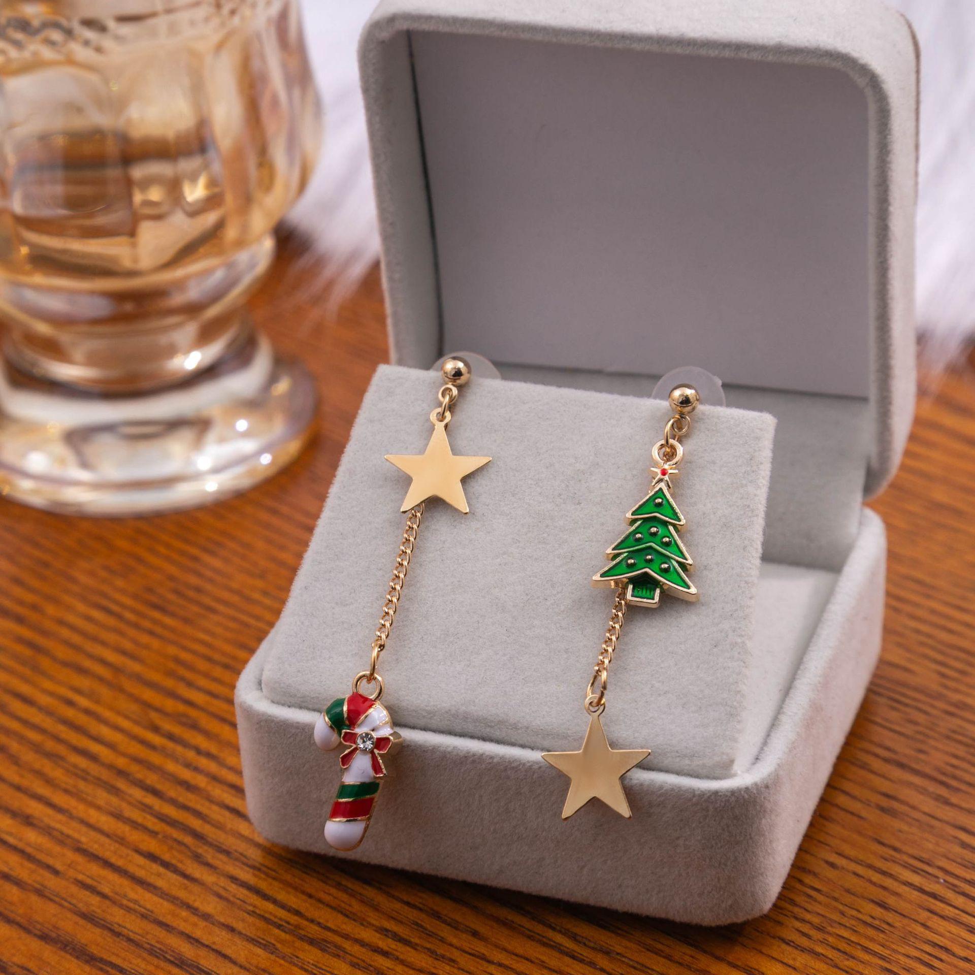 

Asymmetrical Candy Cane & Star Christmas Tree Dangle Earrings