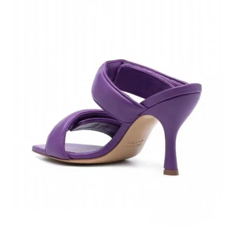 Fashion 2024 New Solid Color Square Head 8.5cm Fashion Slippers Women's Summer Outdoor Beach Black Purple Size 34-43 Sexy Sandals
