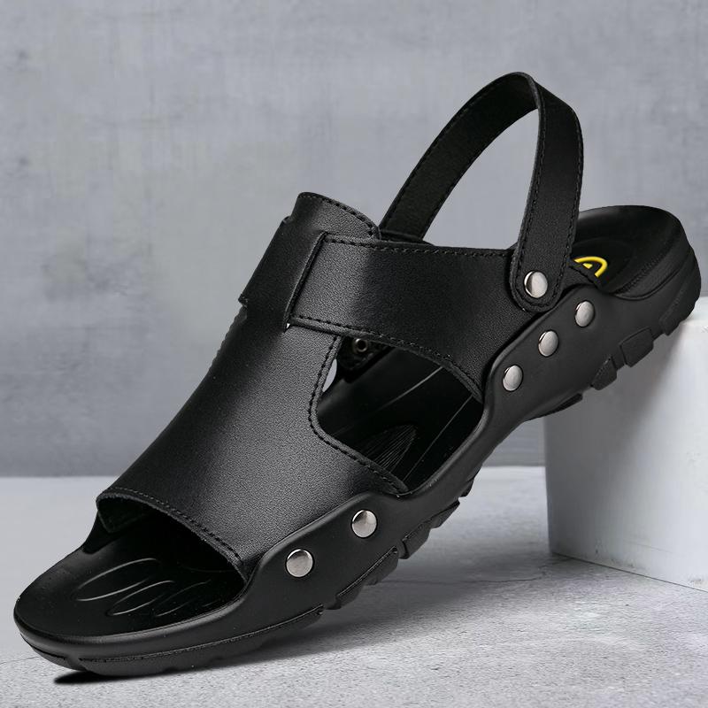 2024 Summer New Men's Versatile Fashion Two Wear Casual Leather Shoes Sandals Simple Outdoor Comfortable Anti Slip Beach Shoes