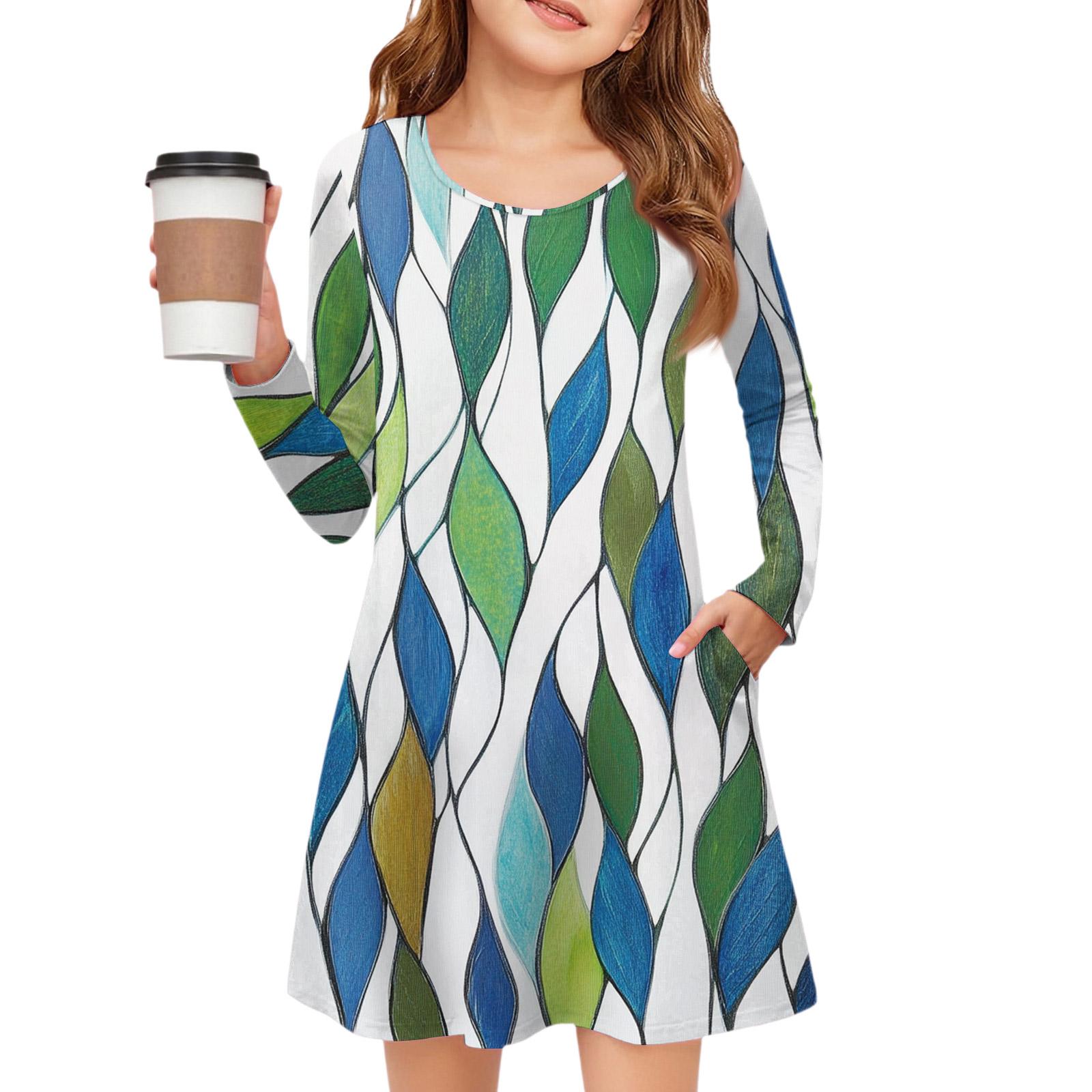 

Платье с длинным рукавом для девочек - Платье с цветными карманами 160