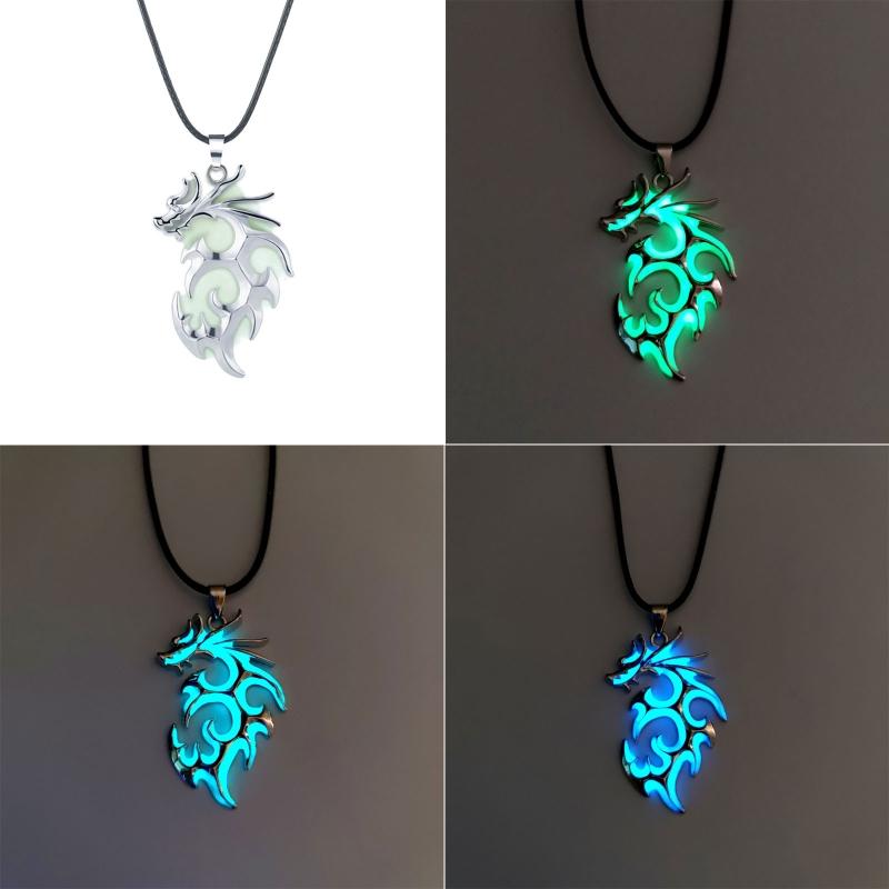Flame Dragon Animal Necklace Pendant for Women Men Luminous Dragon Necklace Glow Dark  Dragon Jewelry Gifts