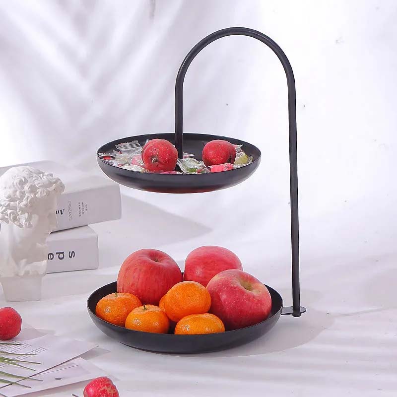 

Nordic Light Luxury Iron Fruit Двухслойная тарелка Полка для конфет Полка для гостиной Поднос для закусок с фруктами Простая многофункциональная корзина-органайзер для закусок чёрный