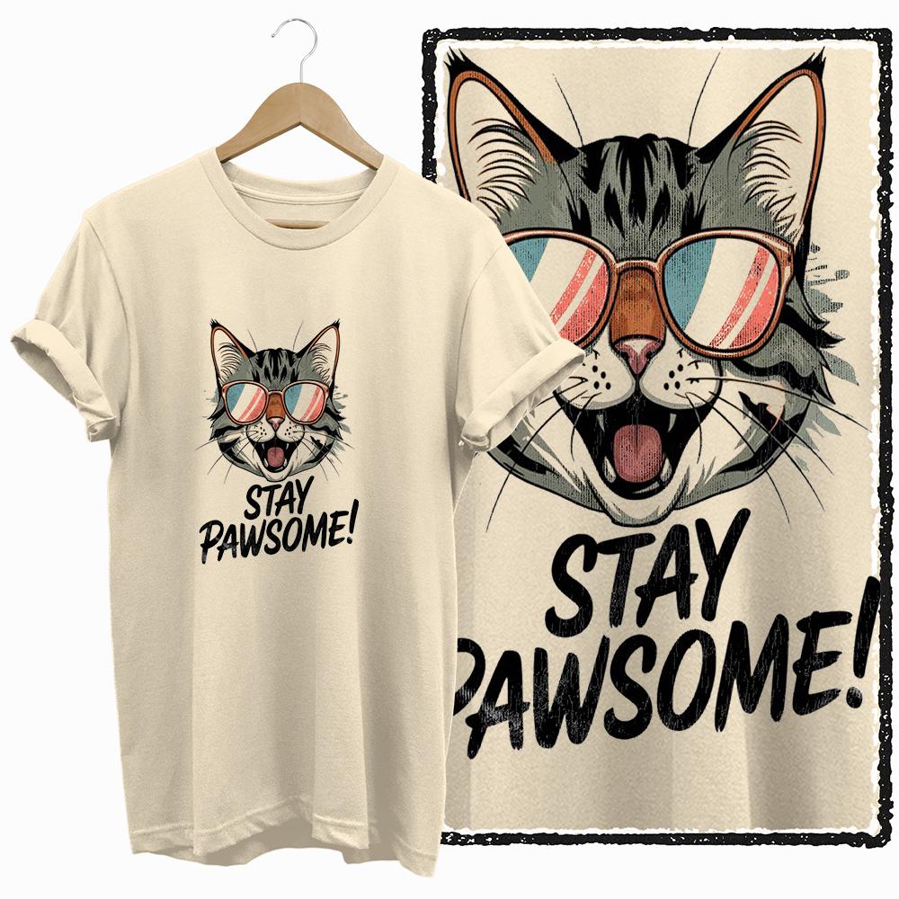 COOLMIND 100% cotton BEIGE cat print exclusive graphic women T shirt big size loose cotton cat lover women tshirt LOVELY cat tee