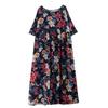 Johnature Simple Bohemian Dresses Women Summer O-neck Short Sleeve Floral Print Loose Navy Female Pockets Dresses