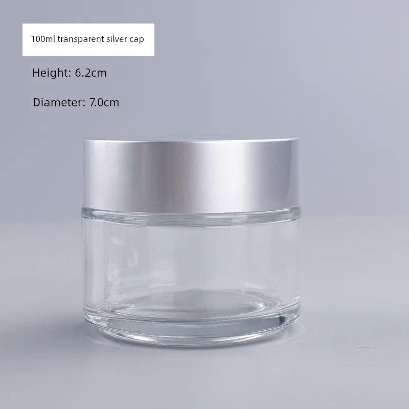 High-End Transparent Glass Cream Dispensing Bottle 5G100G Empty Bottle Cosmetics Face Cream Eye Cream Mixing Bottle Portable Sample 100g Silver Lid