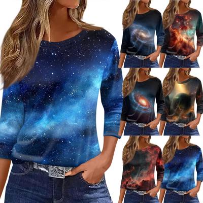 Women's T Shirt Print 3/4 Sleeve Daily Weekend Fashion Basic Round Neck Regular Top