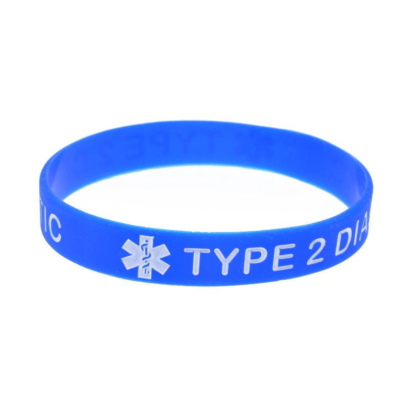 1PC Medical Alert TYPE 2 DIABETIC Silicone Bracelet Type 2 Warning Medical Sports Wrist Strap