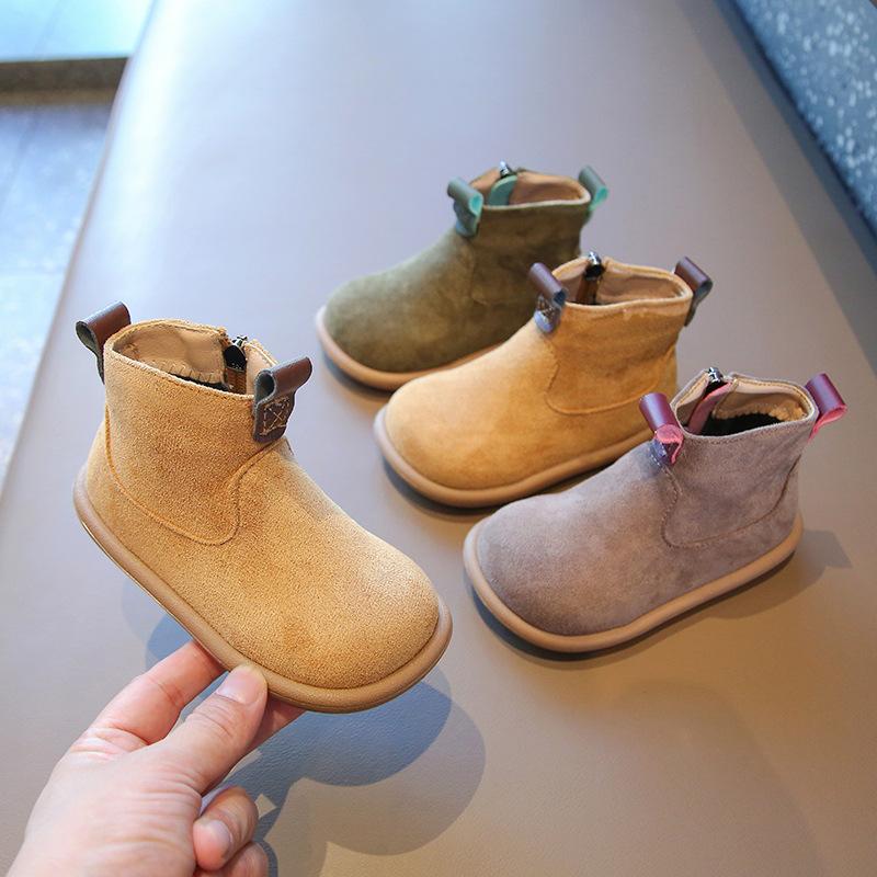 Autumn Winter Children Fashion Boots Warm Plush Girls Ankle Boots Versatile Zipper Kids Boys Cotton Boots