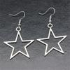 Fashion Handmade Simple Design Antique Silver Color Hollow Star Pendant Drop Earrings Women Vintage Pentagram Jewelry