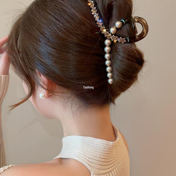 Korean Style Pearl & Rhinestone Hair Clip - Luxury Sparkling Shark Clip for Updo