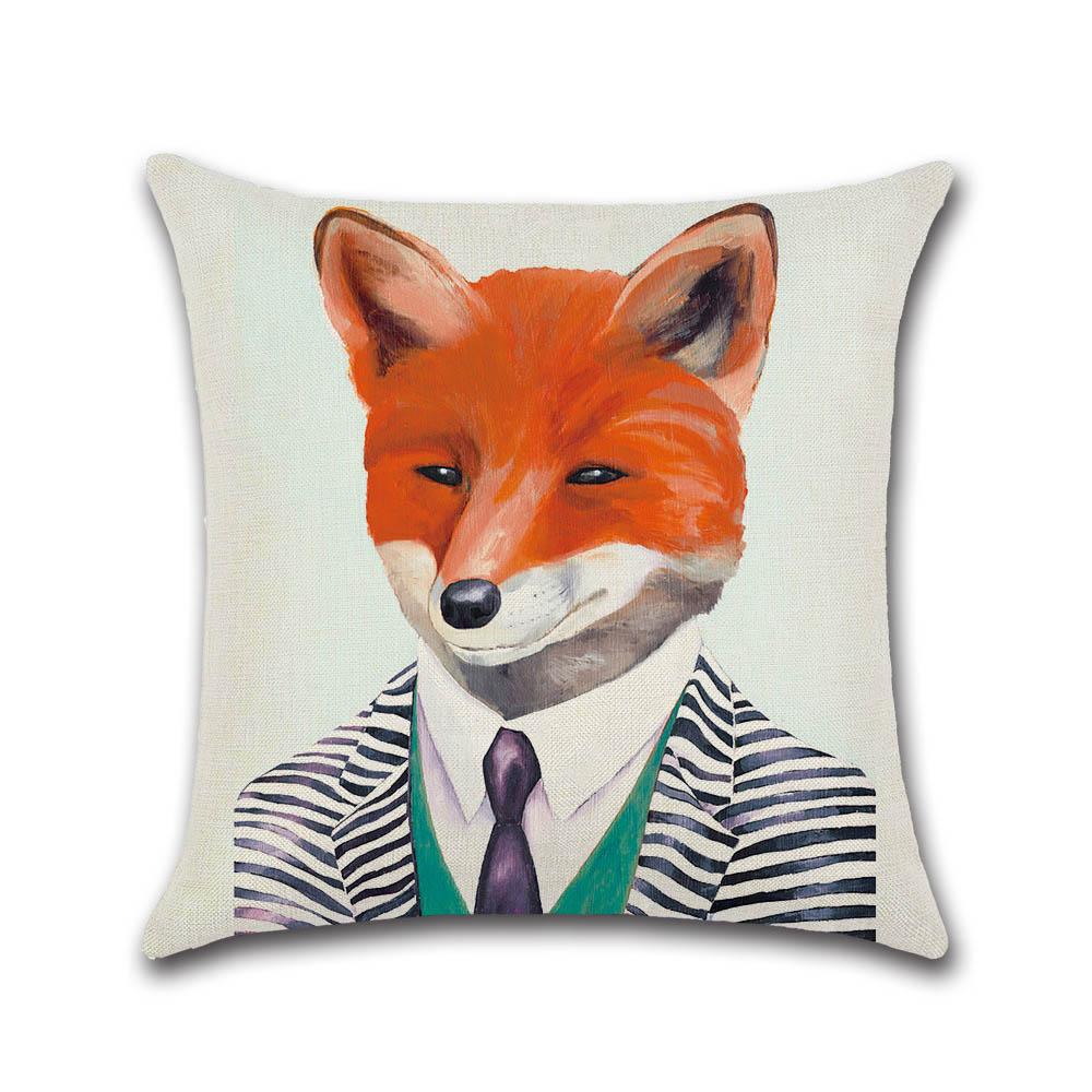 Cute Cartoon Elephant Pattern Throw Pillow Case Dog Cat Owl Fox Cotton Linen Decorative Pillowcases Kussensloop Almohada Zt243