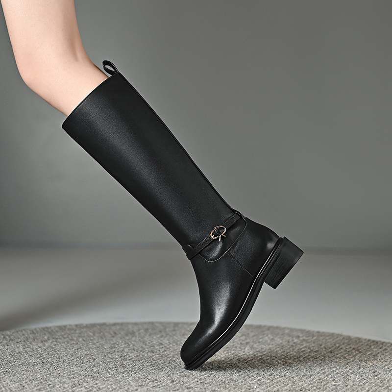 Krazing Pot Piele de vaca Pantofi Toamna Iarna Toc Mediu Gros Marime 45 Marime 44 Piele Incrucisata Femei Mentine Caldura Cizme inalte pe coapsa