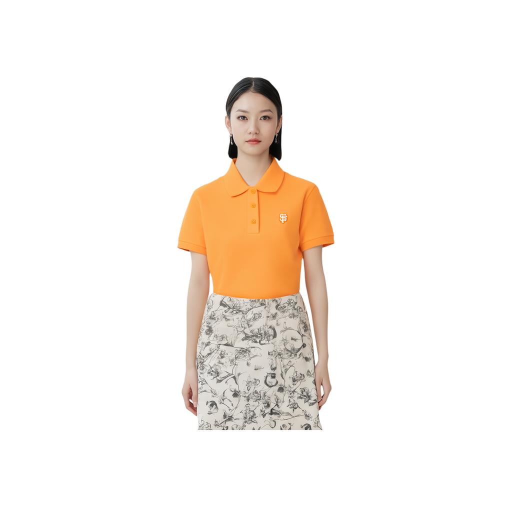 New MLB Base Logo Polo Shirts Women's Orange 3FPQ02023-14ORS