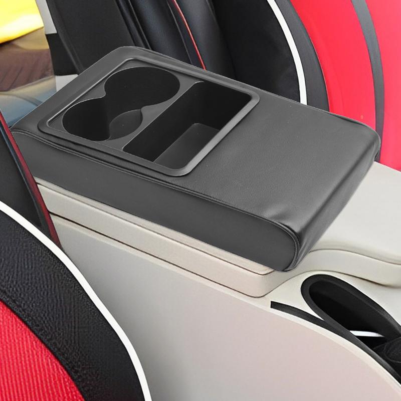 Arm Rest Cover for Car Waterproof PU Leather Armrest Box Mat with Cup Holder Armrest Box Pad Side Storage Pocket Accessories