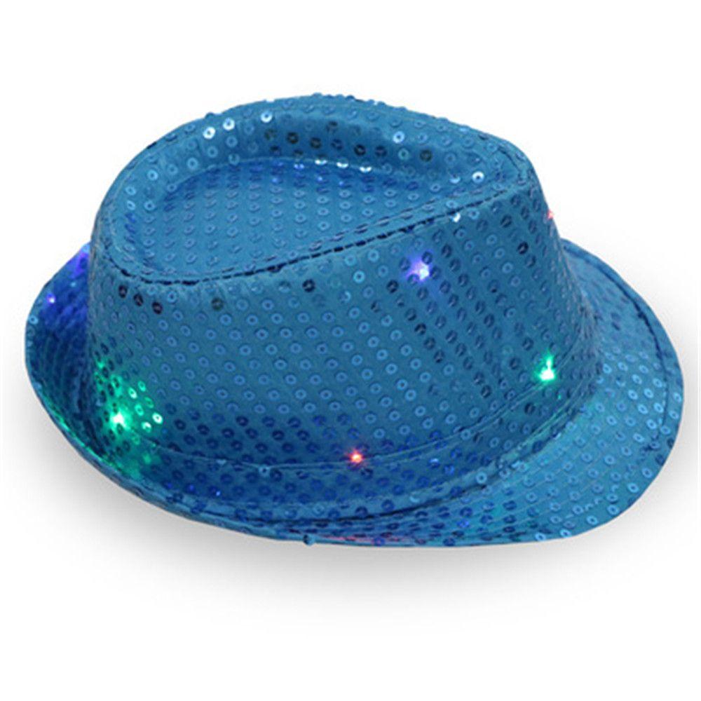 Stage Performance Dress Dance Party Light Up Led Fedora Trilby Sequin Panama Cap Jazz Hat