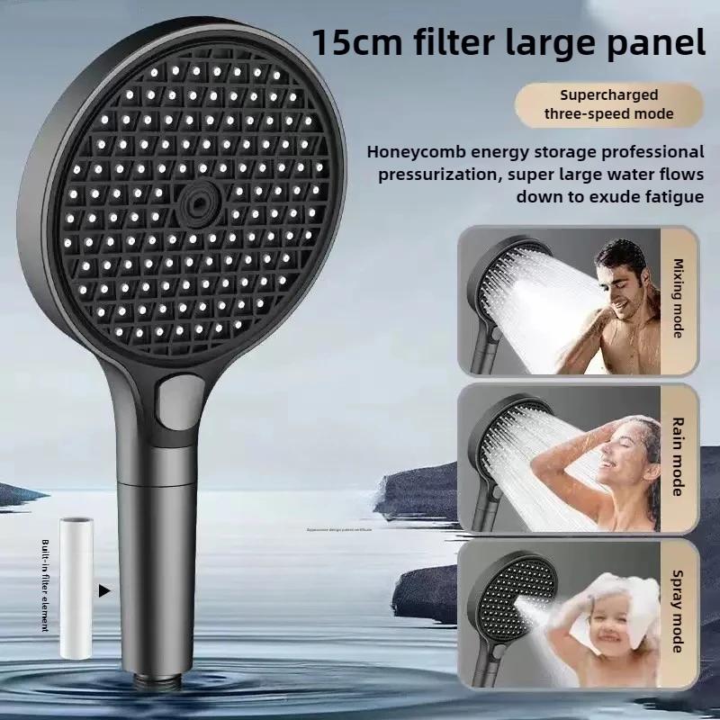 Soffione Doccia ad Alta Pressione con Pannello Grande da 15CM con Filtro 3 Modalità Ugello Spray a Flusso Ampio Doccia a Pioggia Rubinetto Accessori Bagno