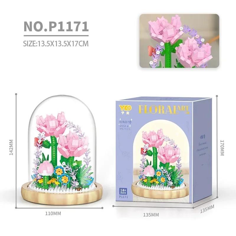 Mini Blocks Simulation Flowers Building Bricks Eternal Plant Preserved Fresh Rose Artificial Sakura Adult Toy Gift Girl Present