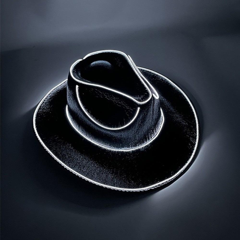 With LED Lights Cowboy Cowgirl Hat Luminous Light Up Cap Western Cowboy Hat for Dancing Party Dress Up Pearlescent Cowgirl Hat