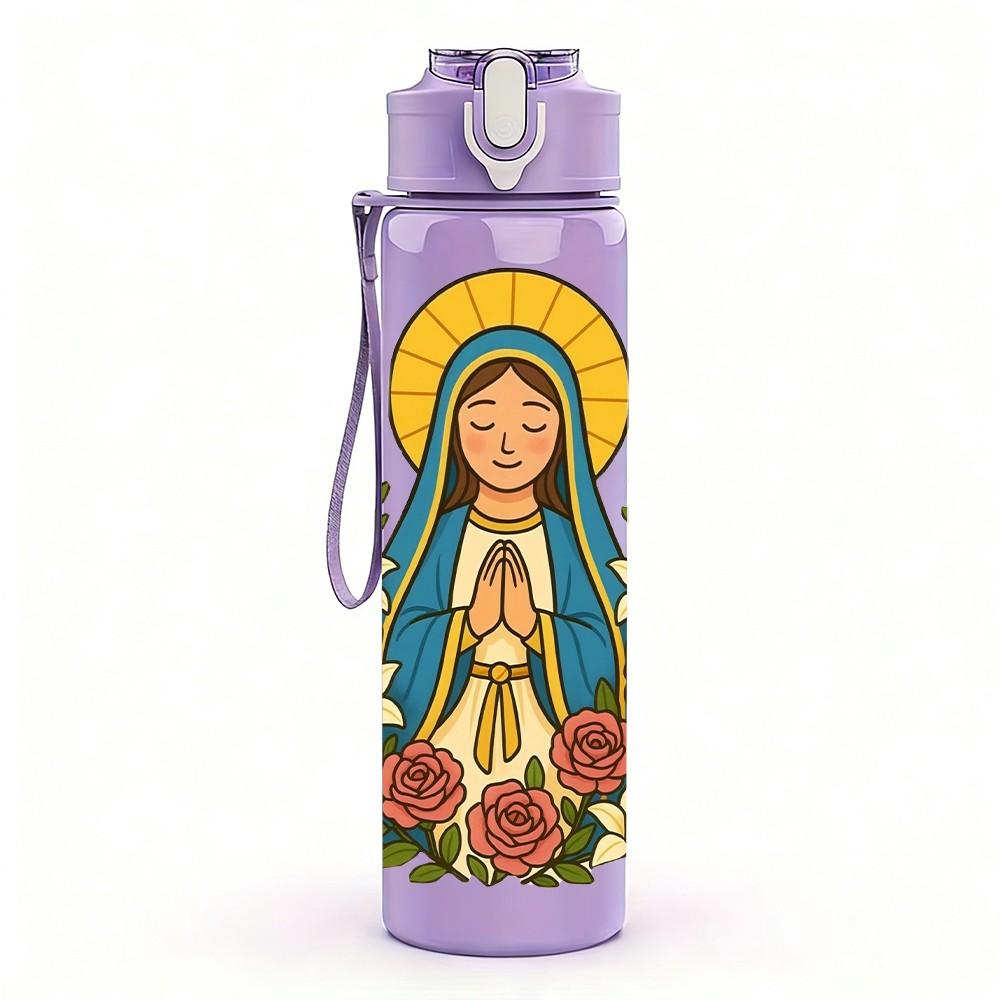 1PC Our Lady Of Guadalupe Religious Print 750ml Color Plastic Sports Water Bottle Leakproof Flip Straw Lid Suitable for Sports Office Home Use