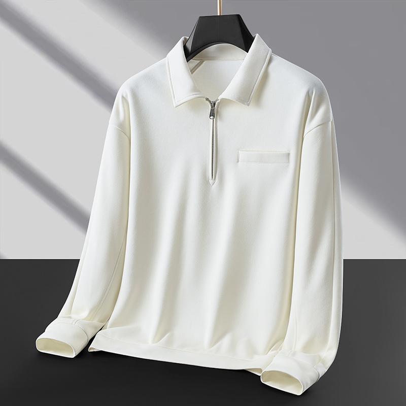 Autumn Light Luxury Men's POLO Half Cardigan Zipper Lapel Long Sleeve T-shirt Loose Casual and Fashionable Business Sweatshirt Men