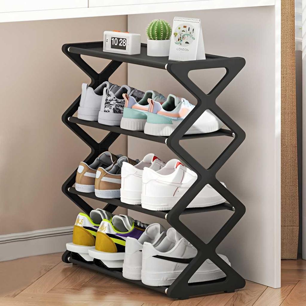 Vierstufiger Multifunktionaler faltbarer Schuhständer für die Aufbewahrung zu Hause, Platzsparender und einfach zu montierender Aufbewahrungs-Organizer
