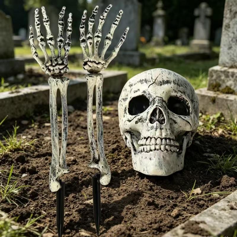 Halloween Skeleton Hands Bones Yard Stakes Set, Outdoor Lawn Graveyard Haunted House Party Prop