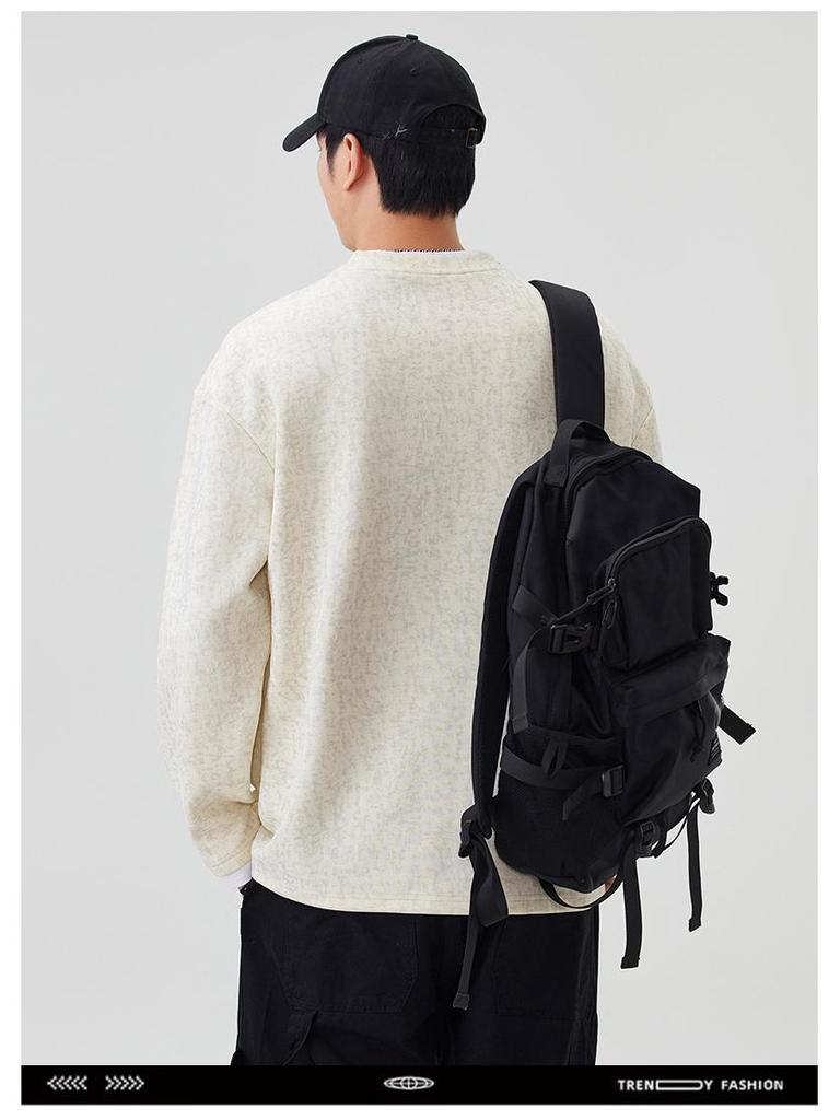 2025 Autumn/Winter Men's Trendy Heavyweight Round Neck Hoodie Pullover, Zippered Fake Two-Piece Long Sleeve Shirt